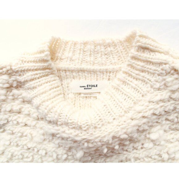 Isabel Marant Étoile Ryder Bouclè Trim Cable-Knit Wool Sweater / FR 38 / Cream - Picture 9 of 10
